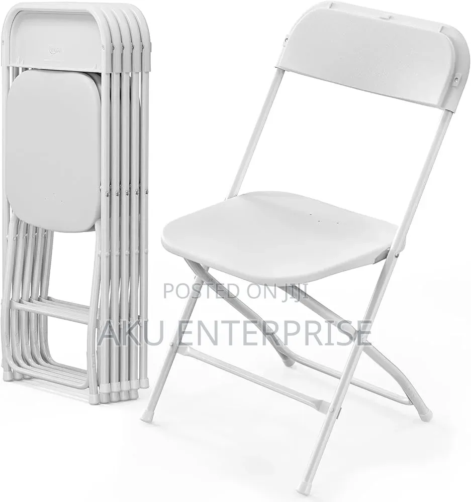 Foldable Chair Flat Back White Potable