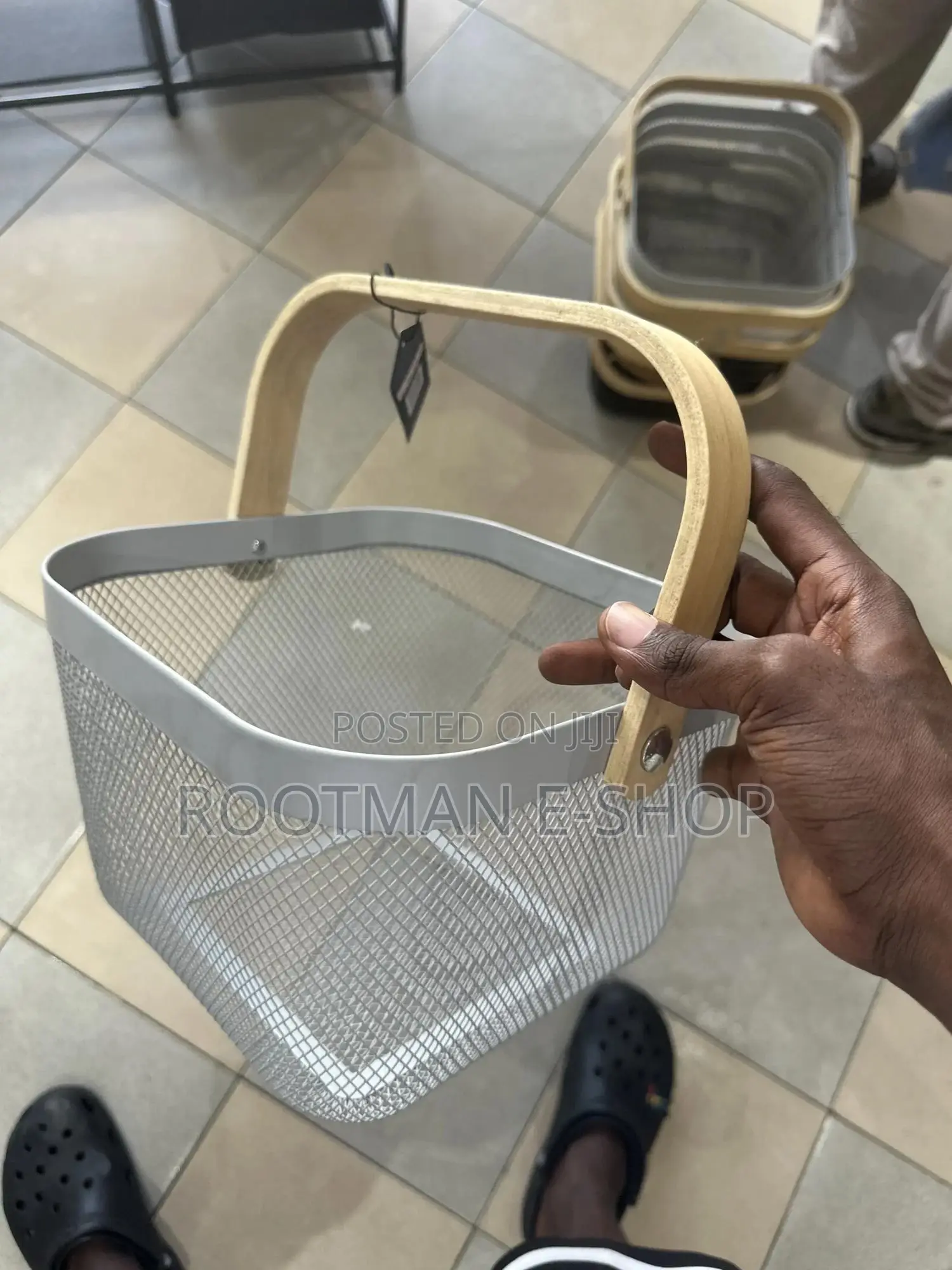 Simplify Mesh Tote Basket With Bamboo Handle