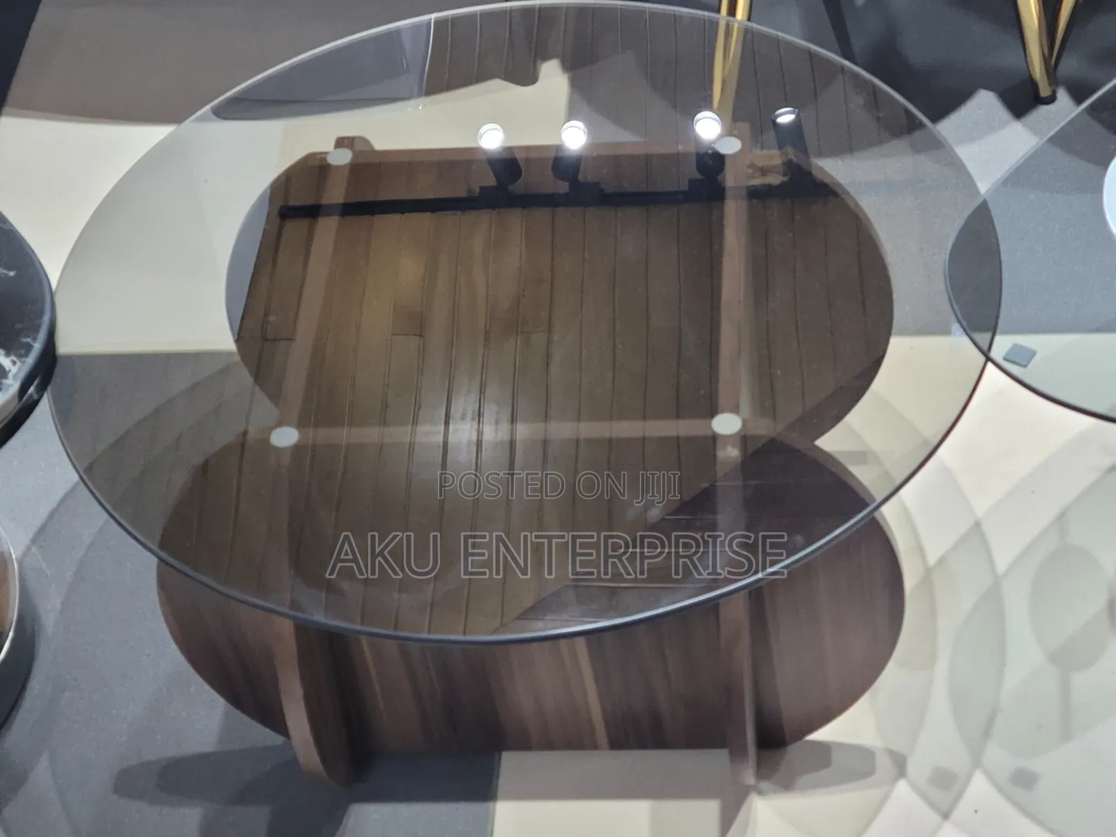 Round Center Table Glass Top Solid Wood Base Modern Living Room Table
