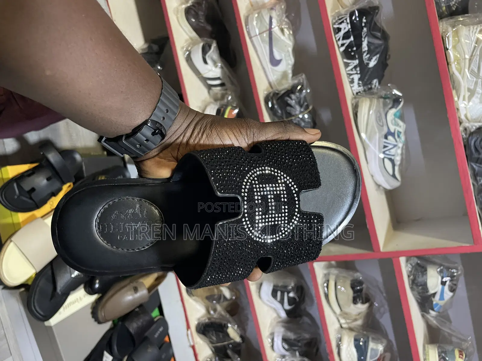 Black Hermes Slippers