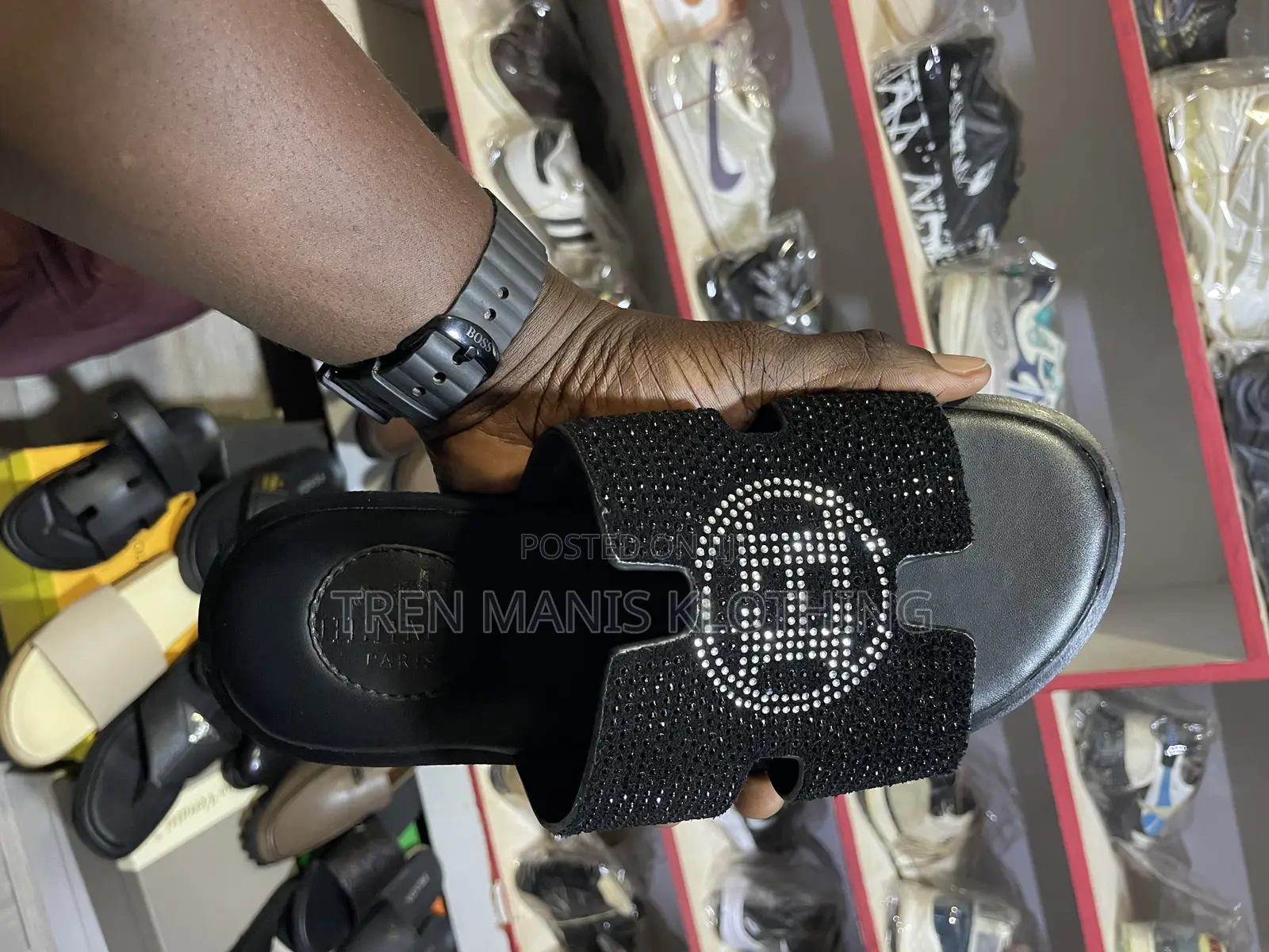 Black Hermes Slippers
