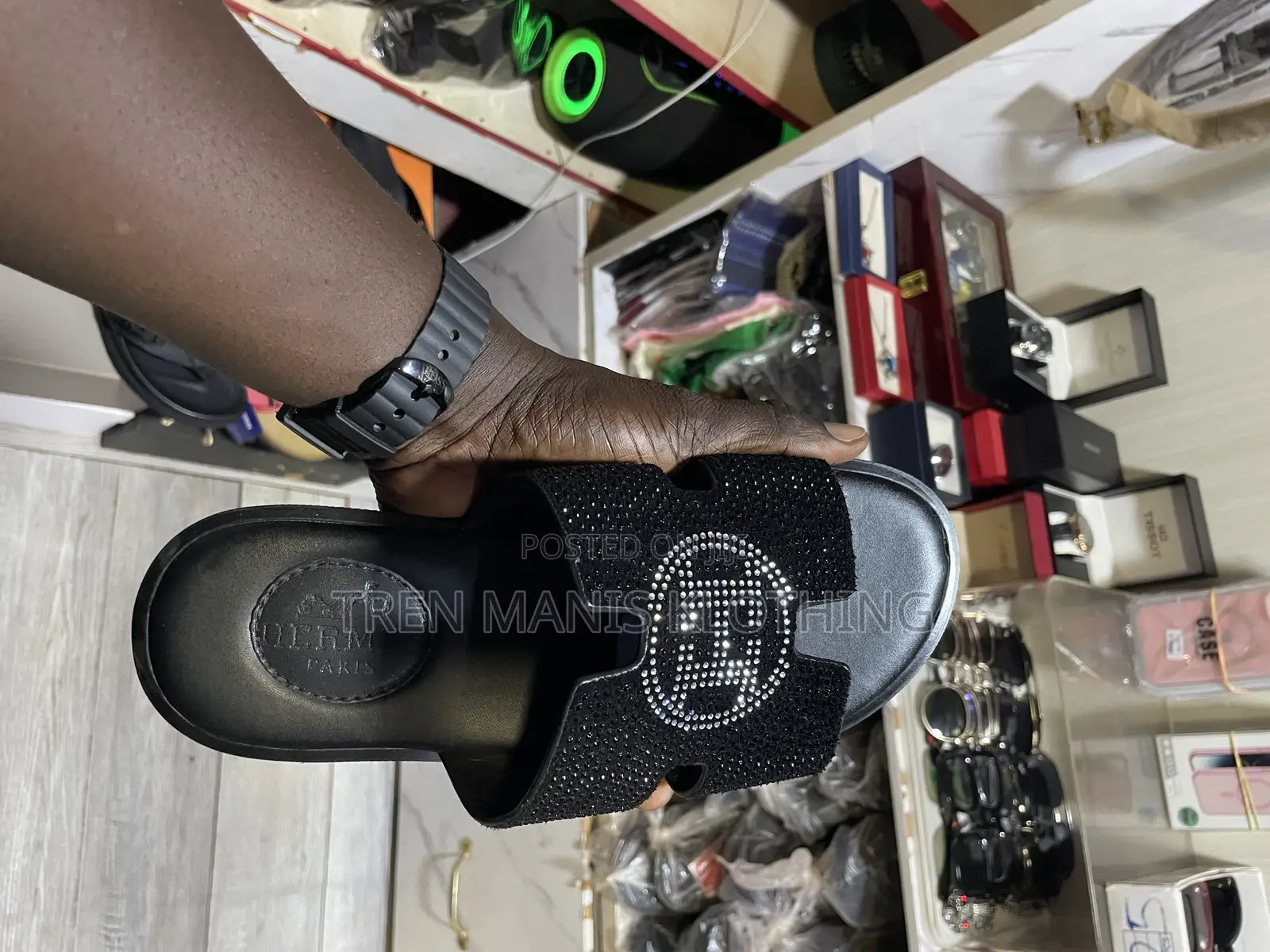 Black Hermes Slippers