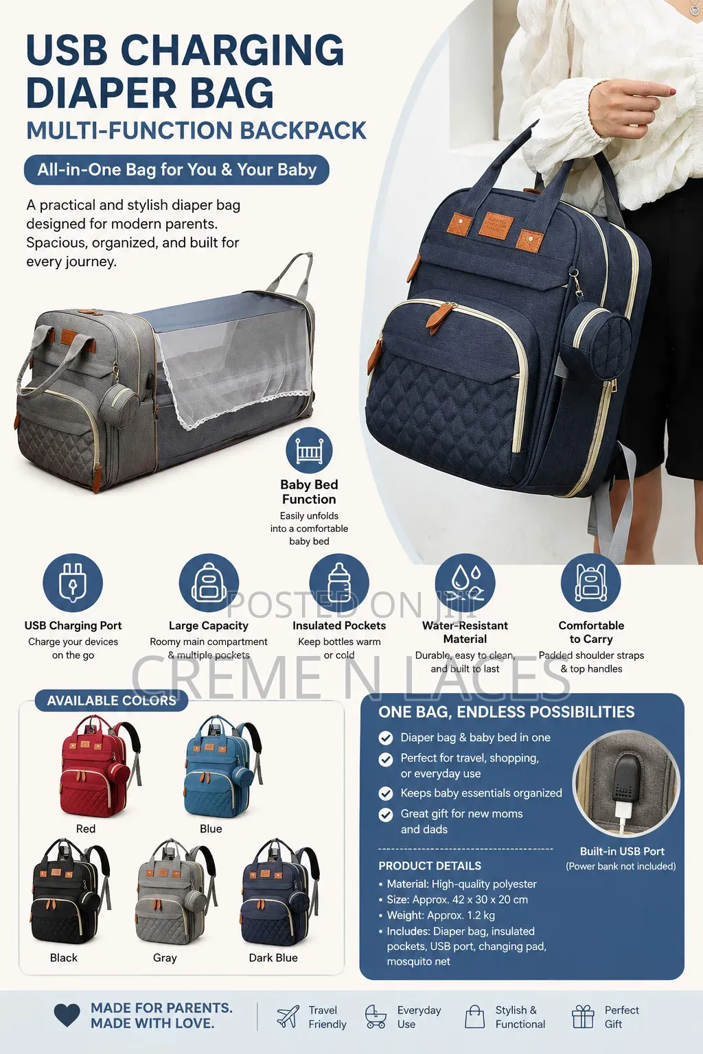 Usb Charging Diaper Bag – Multi-function Baby Backpack