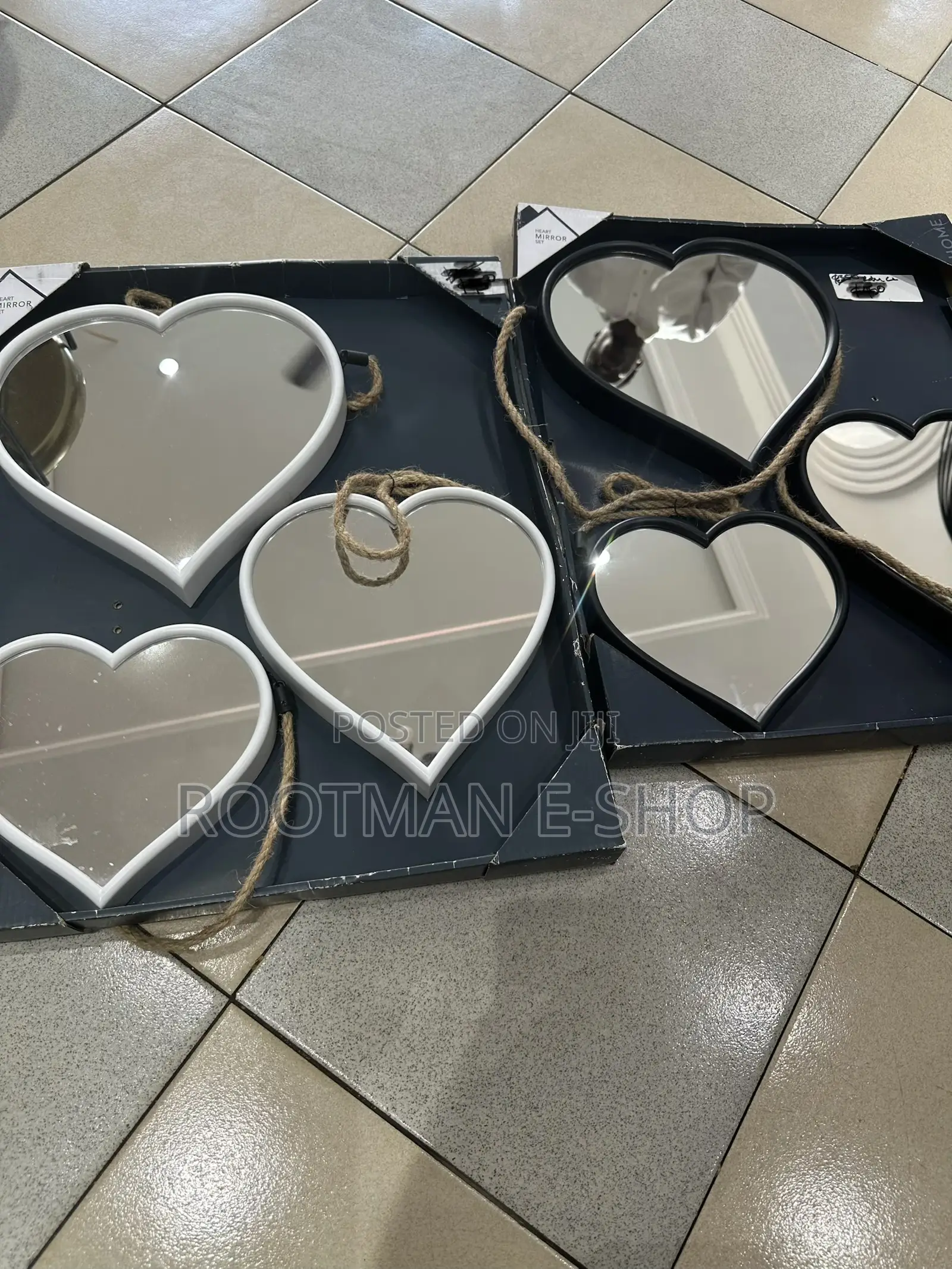 New Set 3 Heart Shaped Hanging Rope Mirrors Frame Jute Rope Mirrors