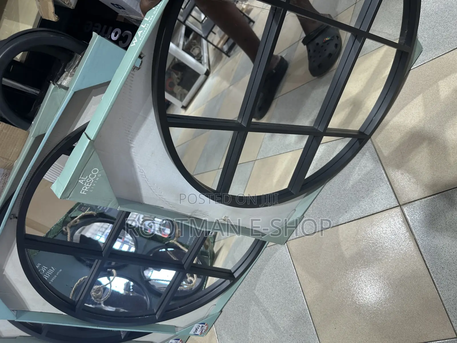 New Modern Black Al Fresco Sectioned Round Mirror