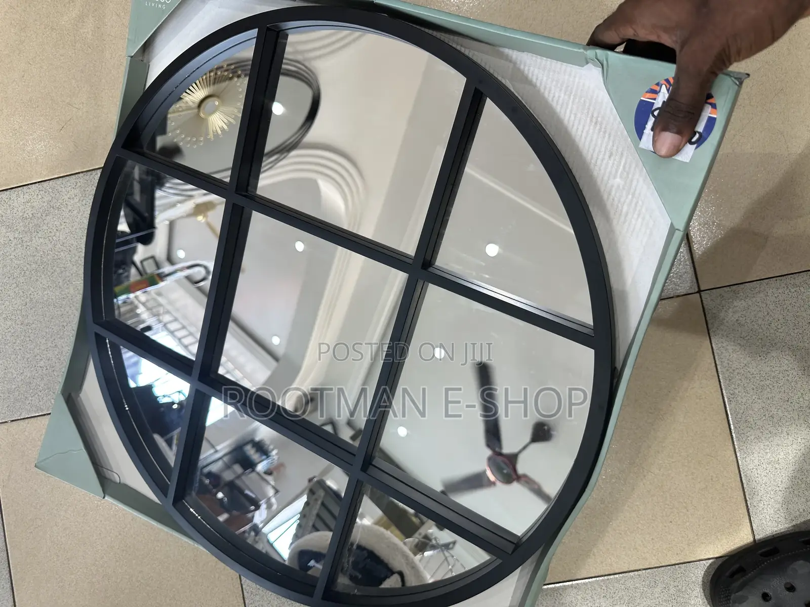 Mirroroutlet the Circulus Black Metal Round Window Garden Wall Mirror