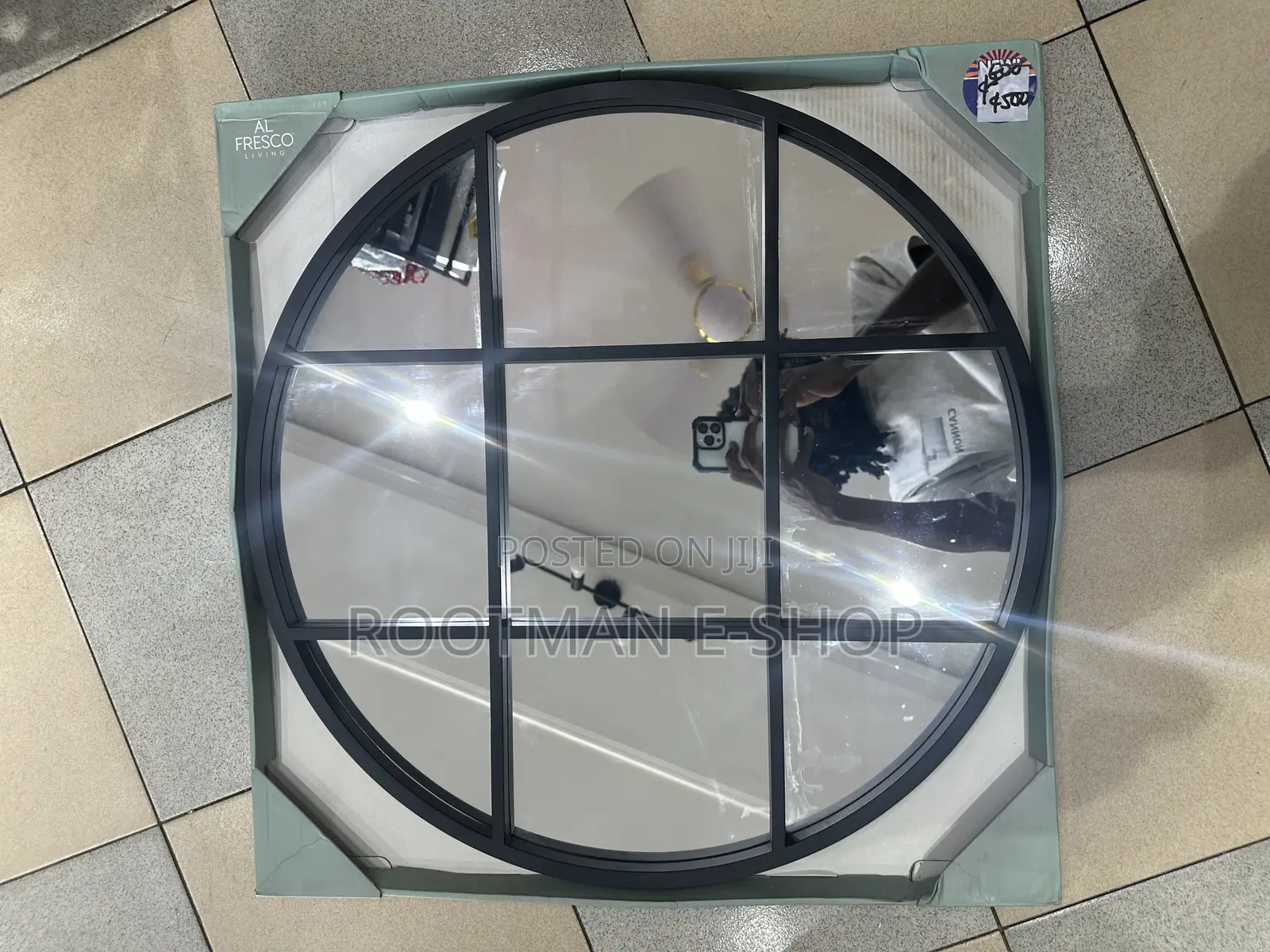 Mirroroutlet the Circulus Black Metal Round Window Garden Wall Mirror