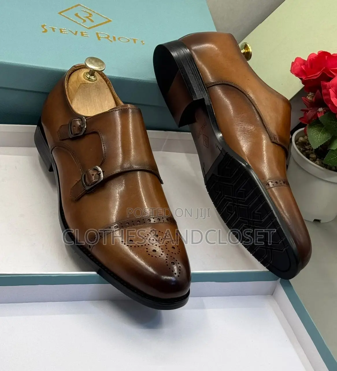 Brown Leather Monk Strap Shoes From Steve Riot.