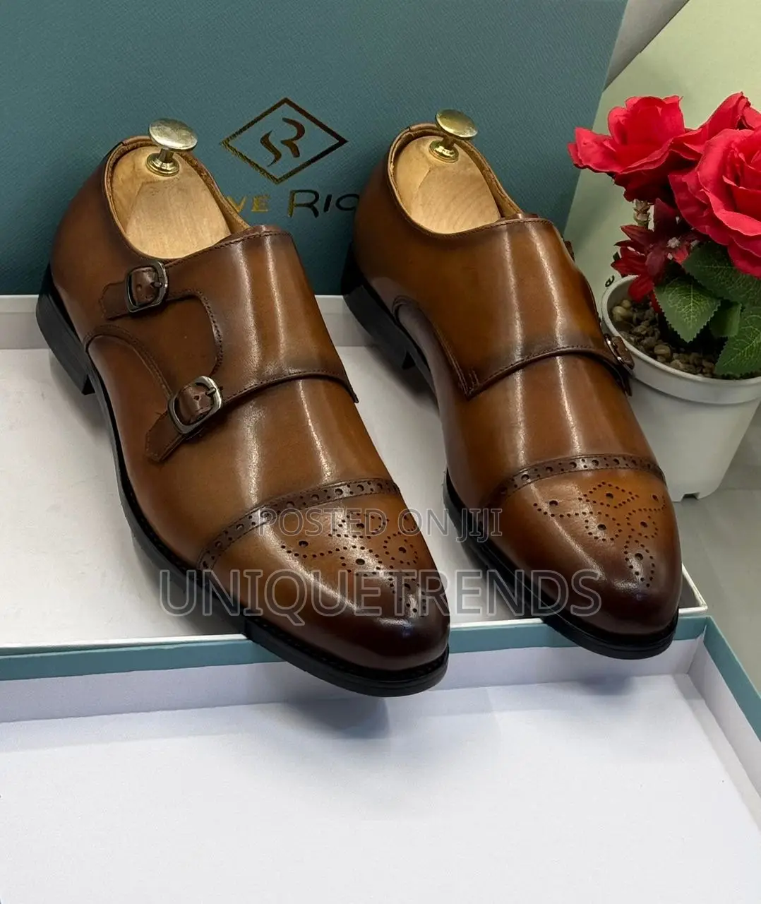 Executive Steve Riots Double Monk Strap Leather Shoes (Brown)
