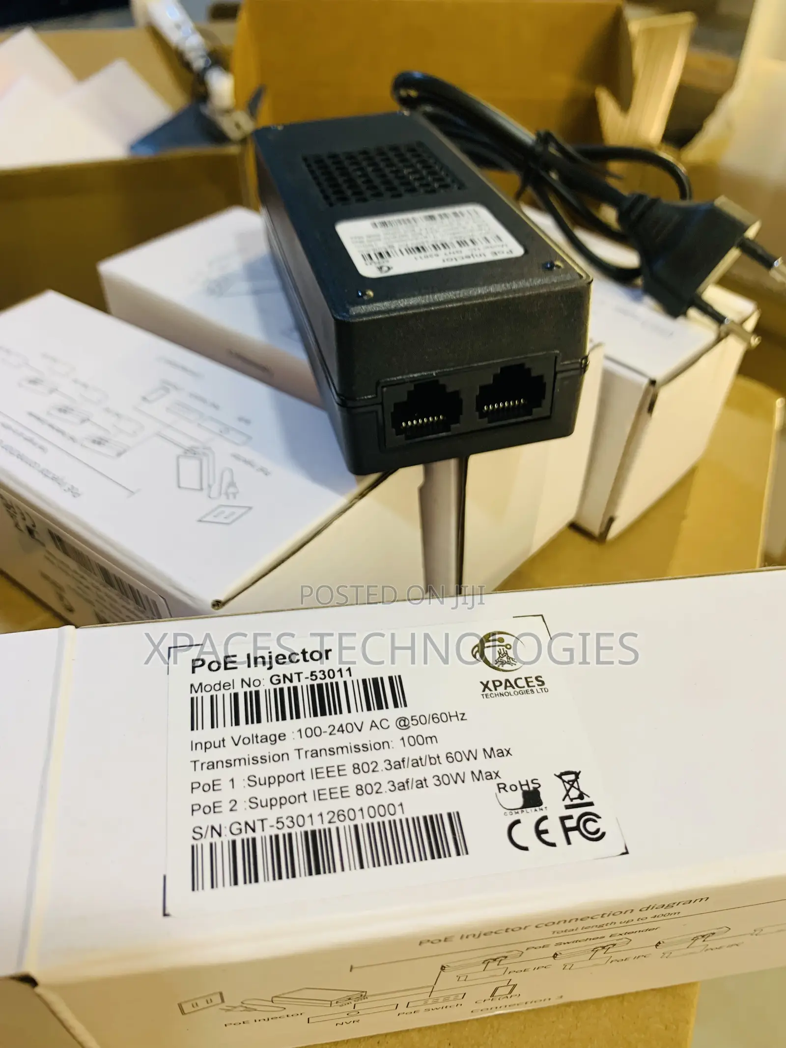 Xpaces GNT-53011 60w Gigabit Poe++ Injector , Poe Adapter