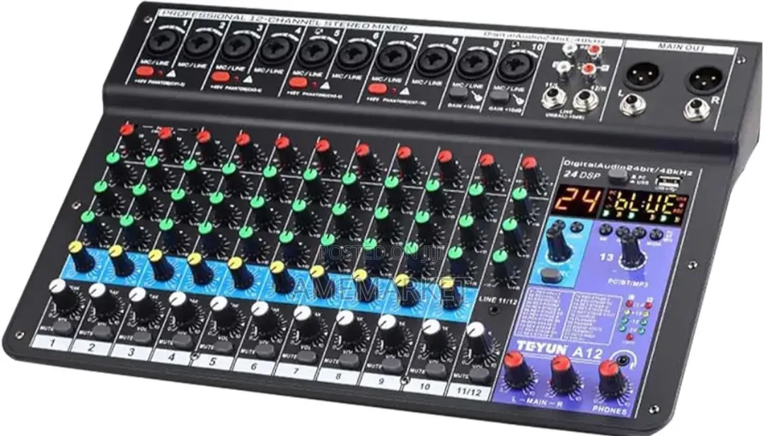 Quality 12 Channel Audio Mixer With Usb, Bluetooth 48v Phantom Power