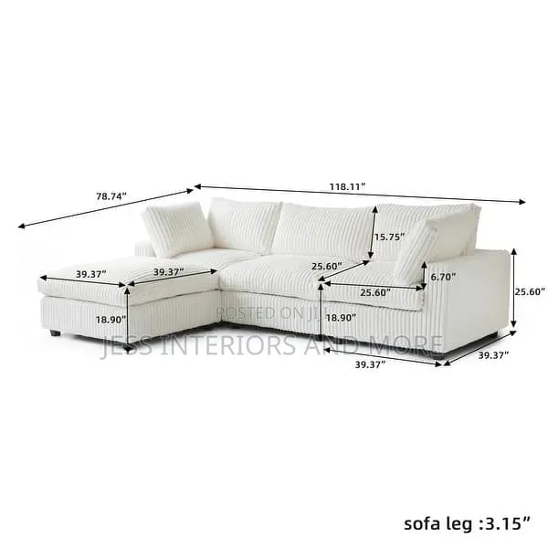 Oversized Sofa Set(Corduroy)Sectional Sofa(White)