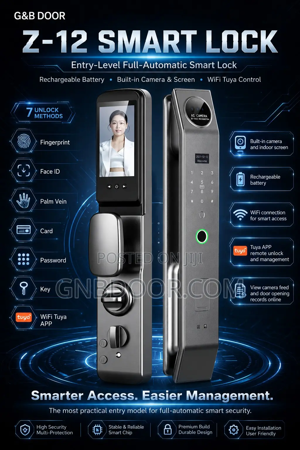 G B Smart Lock With Faceid Fingerprint Tuya App Digital Door Handle