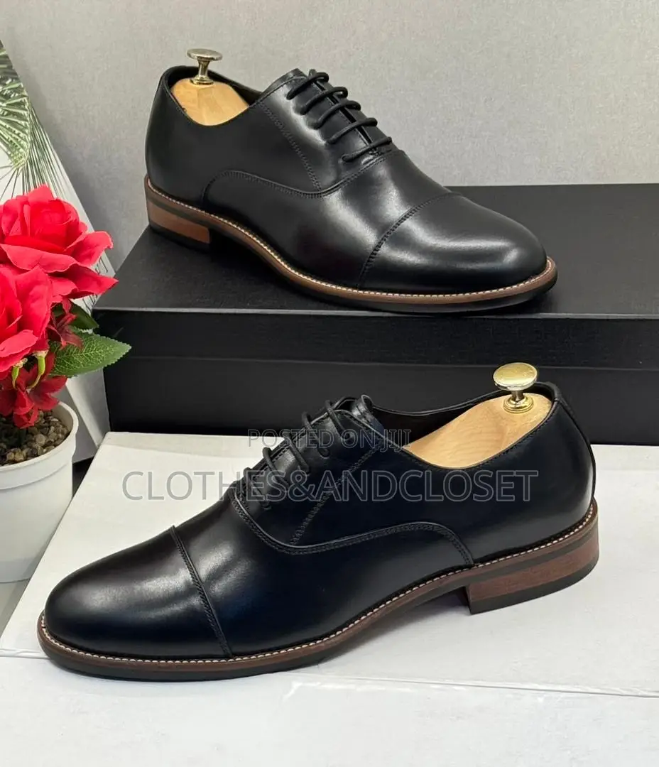 Bruno Marc Black Synthetic Leather Cap-Toe Formal Dress Shoes.