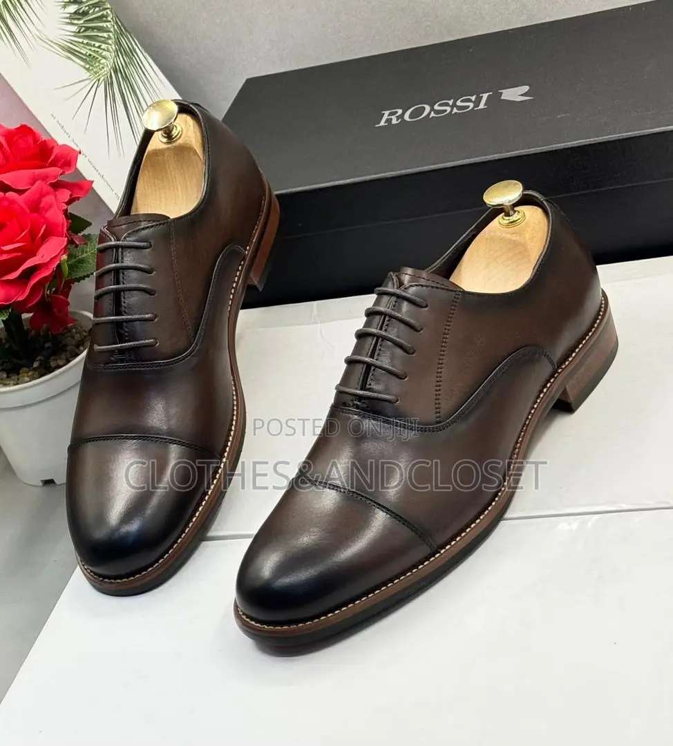 Coffee Brown Genuine Leather Rossi Cap-Toe Oxford Dress Shoes.