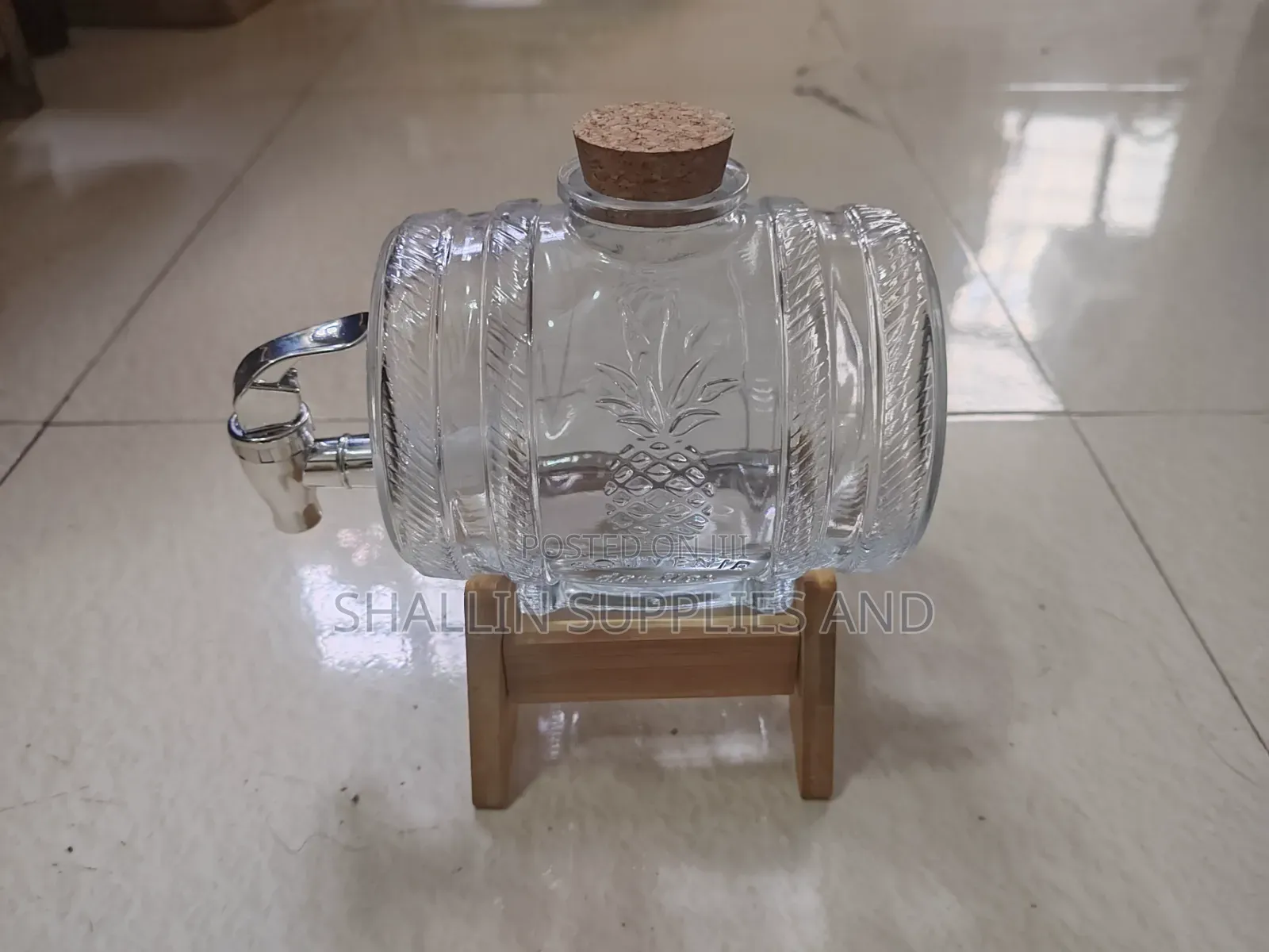 Premium Glass Juice Dispenser Barrel With Wooden Stand