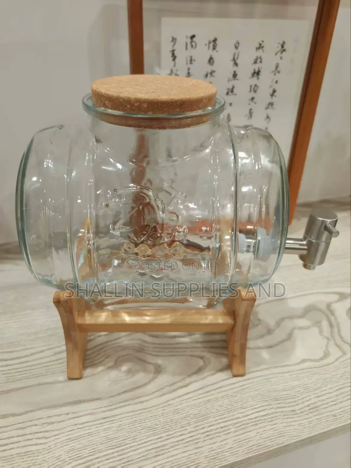 Premium Glass Juice Dispenser Barrel With Wooden Stand
