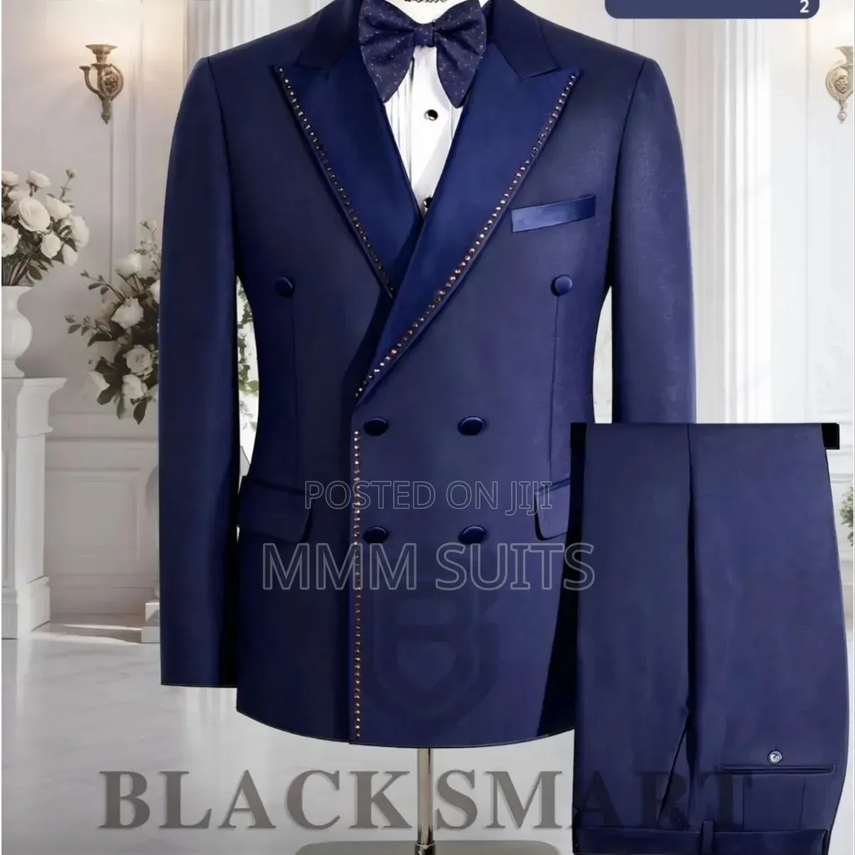 Elegant 2-piece Turkish Black Smart Designer Mens Suit With Stones