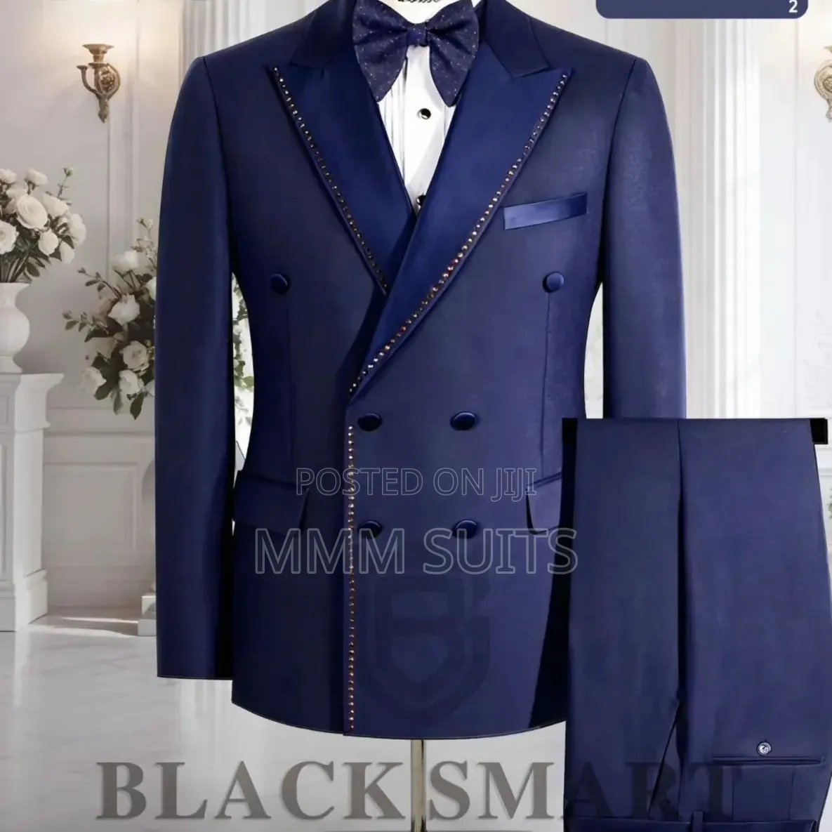 Elegant 2-piece Turkish Black Smart Designer Mens Suit With Stones