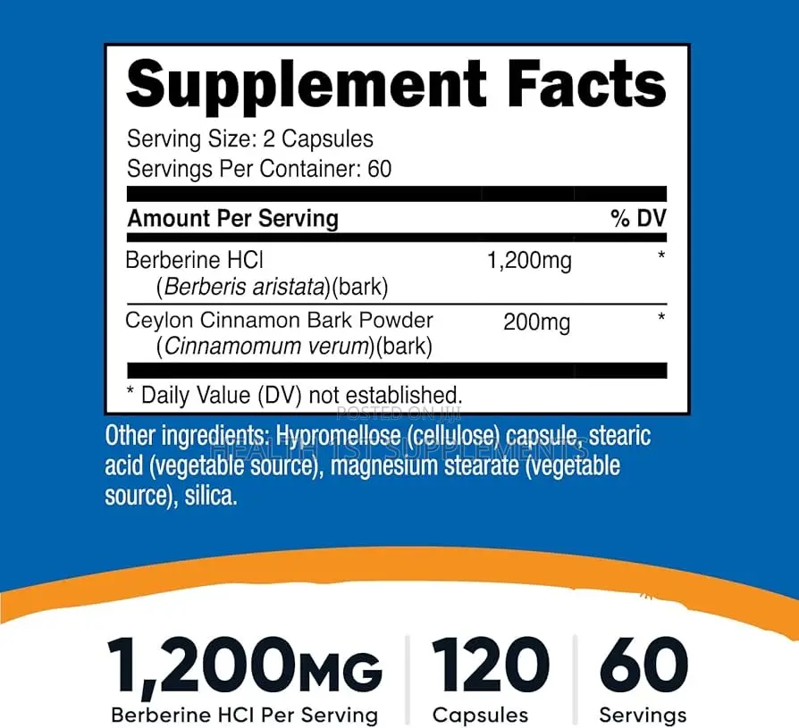 Berberine HCL + Ceylon Cinnamon, Blood Sugar Combo, 120 Caps, 2-Months