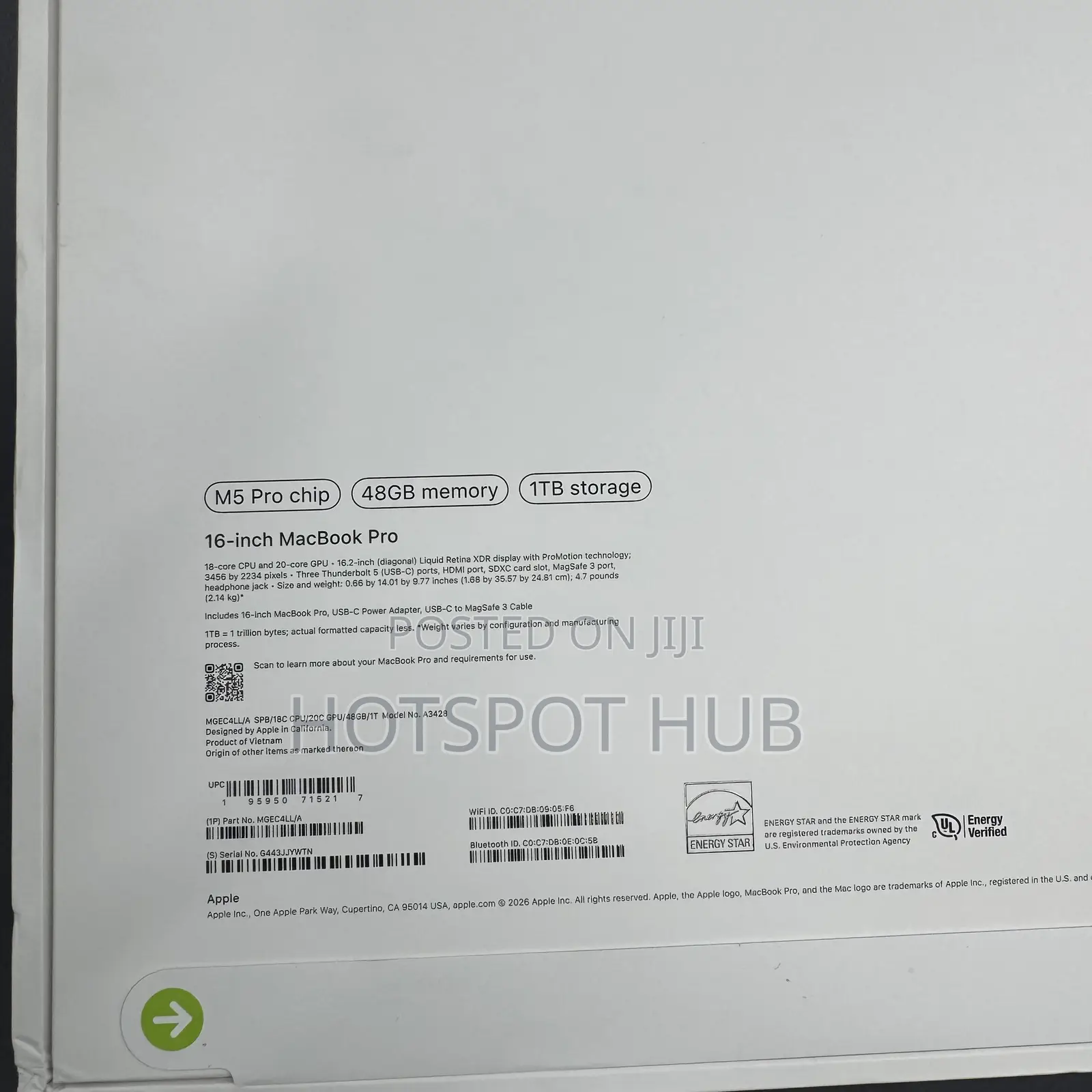 New Apple MacBook Pro 2026 M5 Pro 16-inch 48GB Apple M5 Pro SSD 1T