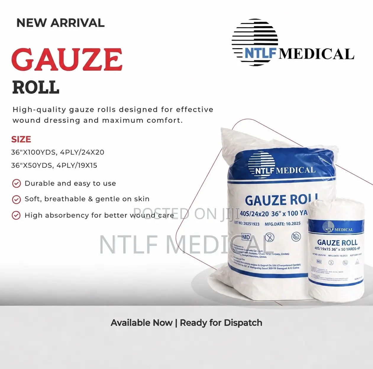 Gauze Roll 50yds (100yds Available)