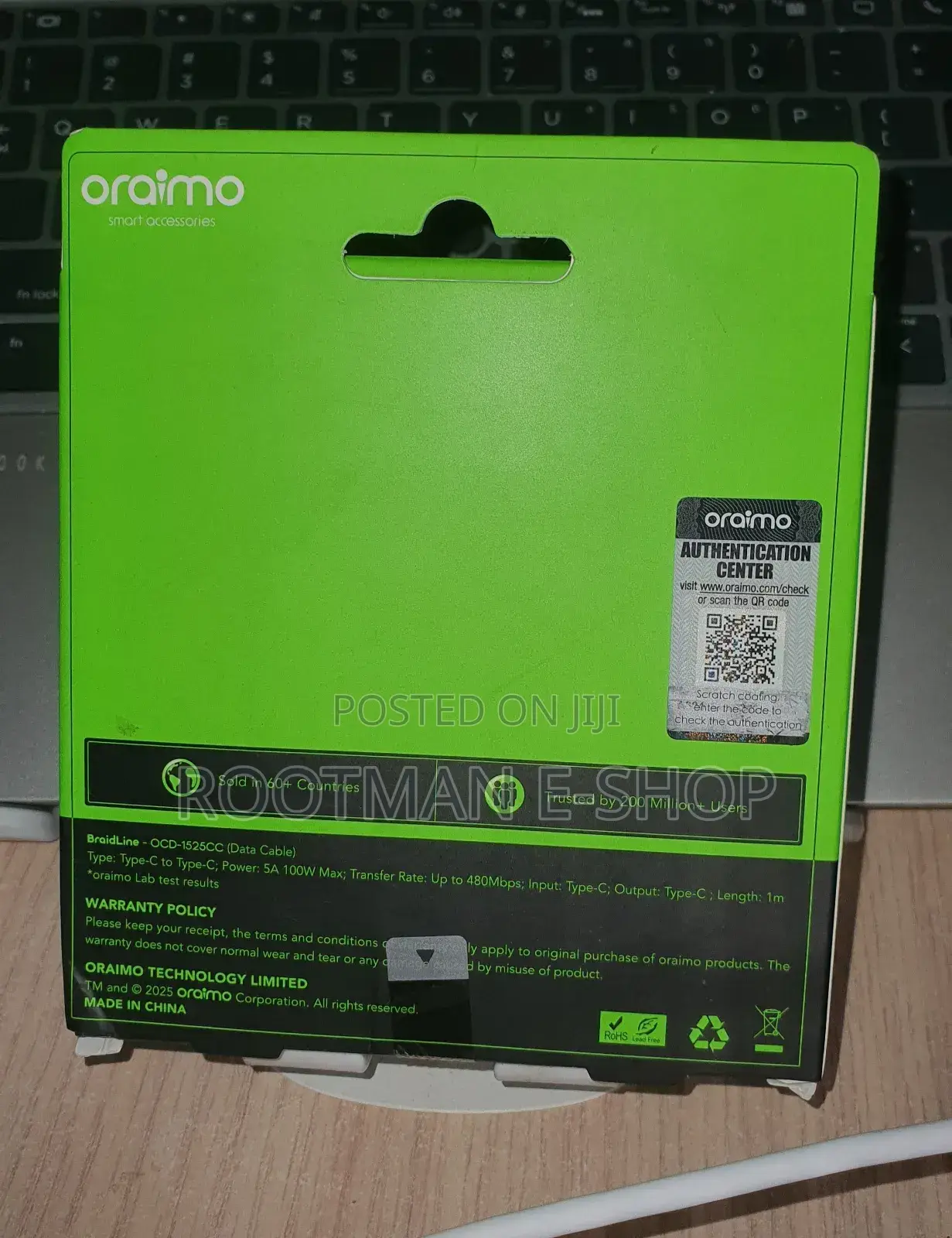 Ultra Durable Type-C-to Type-C 100w Oraimo Cable
