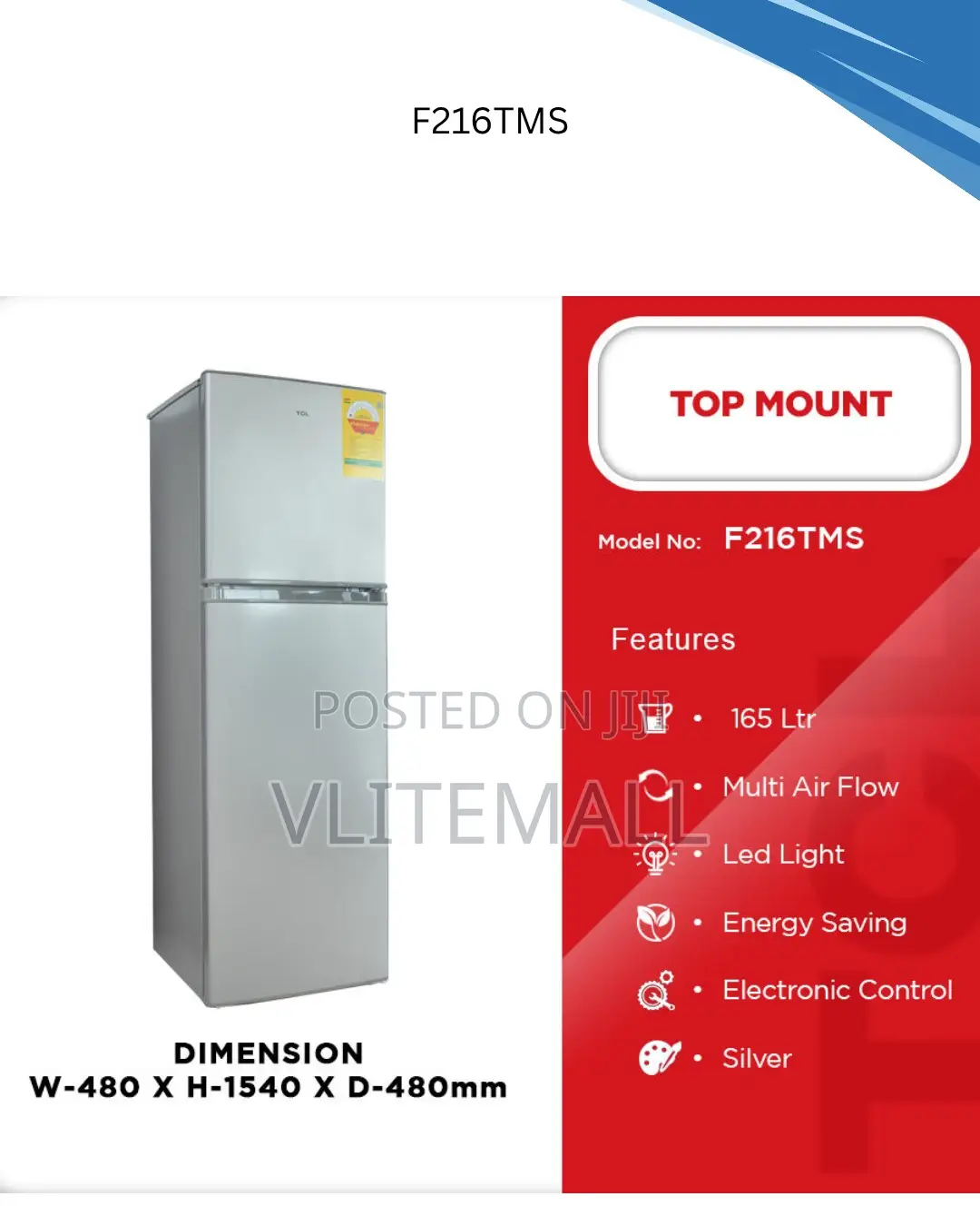 TCL Top Mount Refrigerator F216tms
