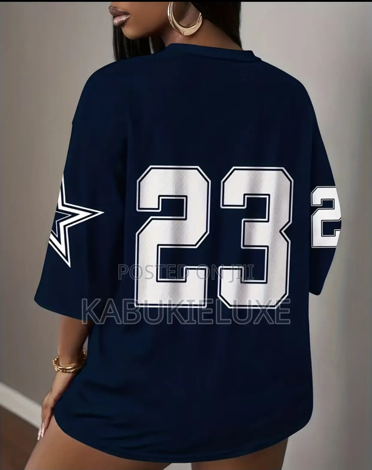 Trendy Navy Blue Mesh Jersey Top