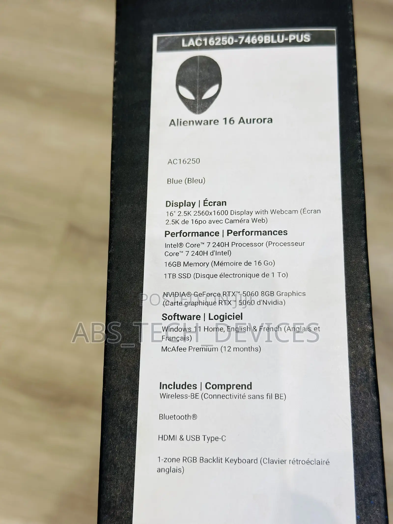 New Laptop Alienware M16 16GB Intel Core 7 SSD 1T
