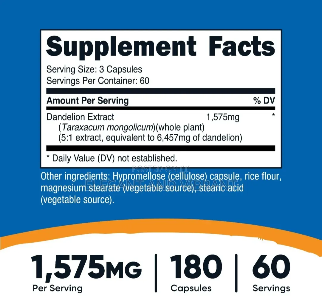 Dandelion Extract 525mg, 180 Capsules -
