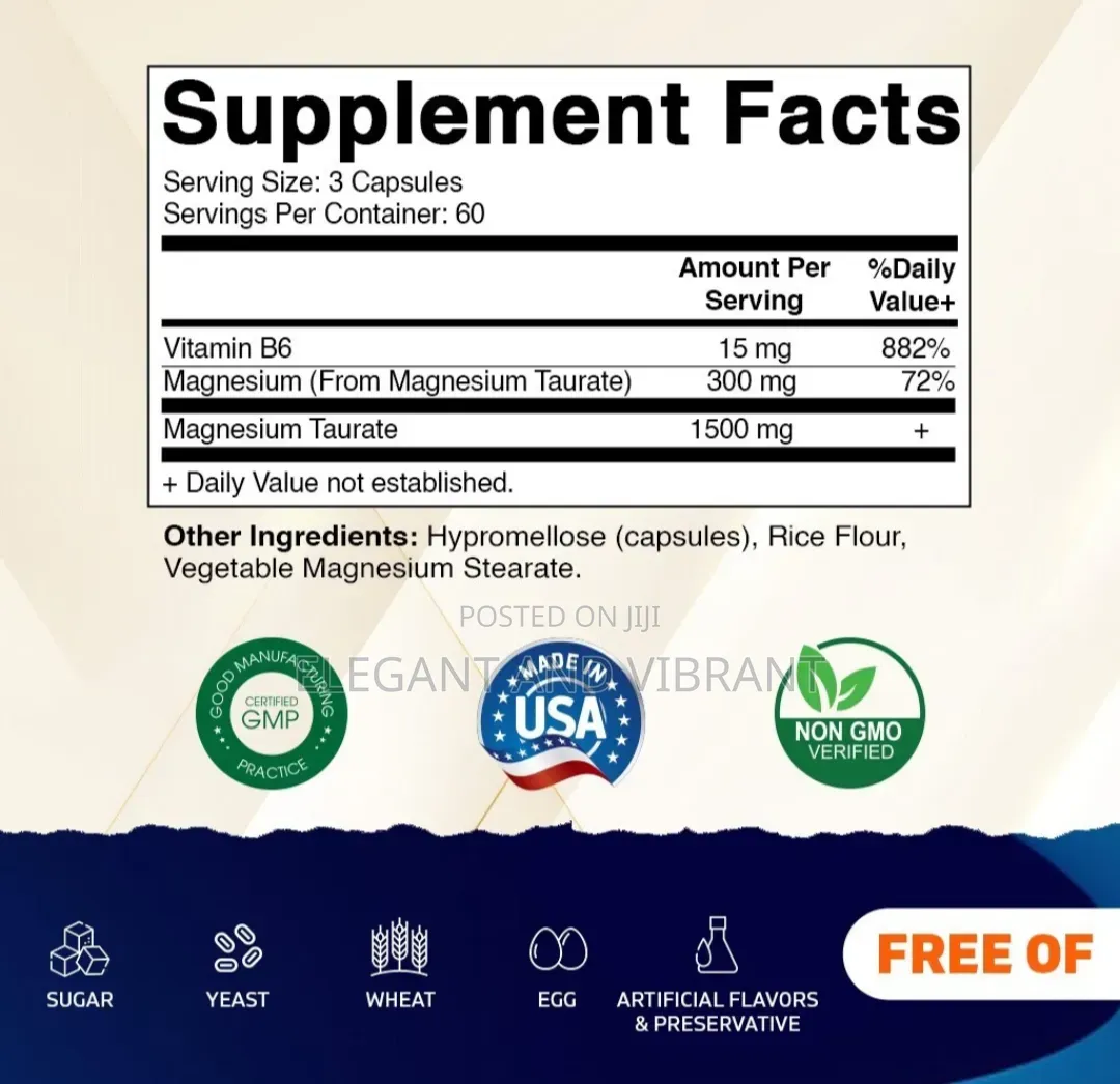 Magnesium Taurate 1500mg Per Serving - 180 Vegetarian Capsules