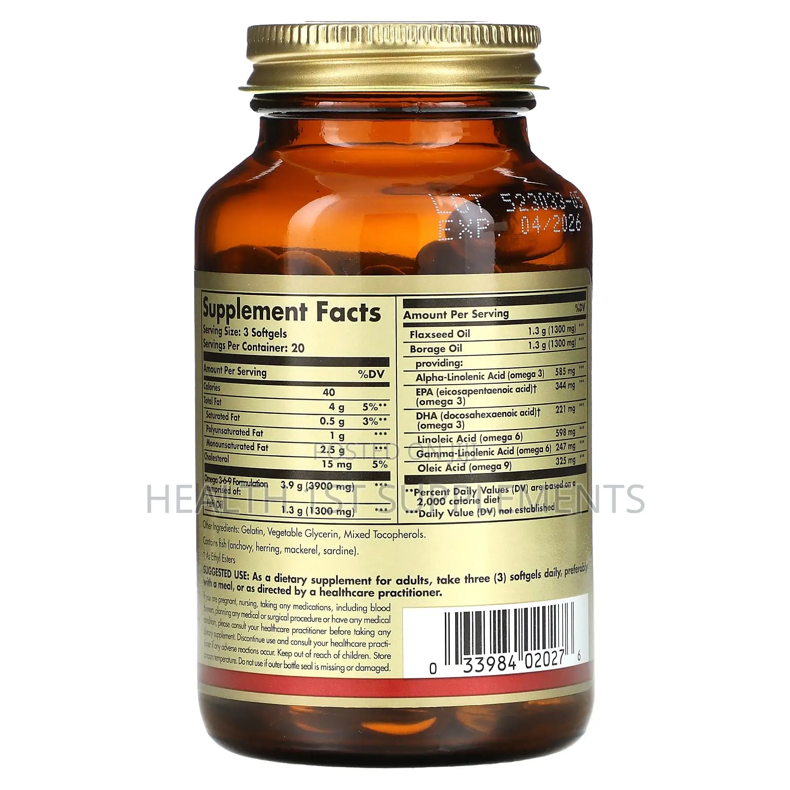 Solgar Omega 3 6 9 1300 Mg Heart Brain Joint Skin Health 60 Softgels