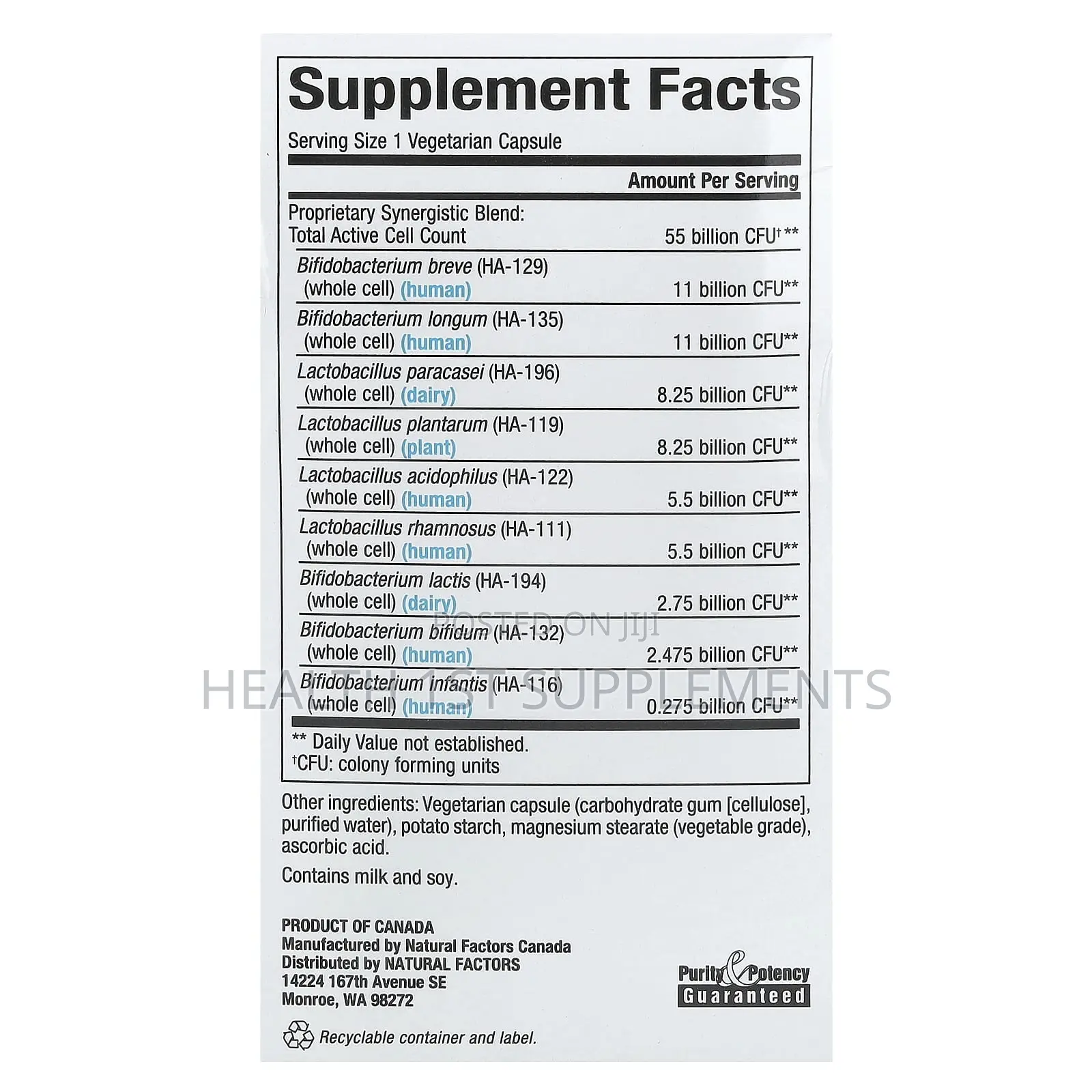 Natural Factors Probiotic, 55 Billion Cfus, 9 Strains, 30 Veg Capsules