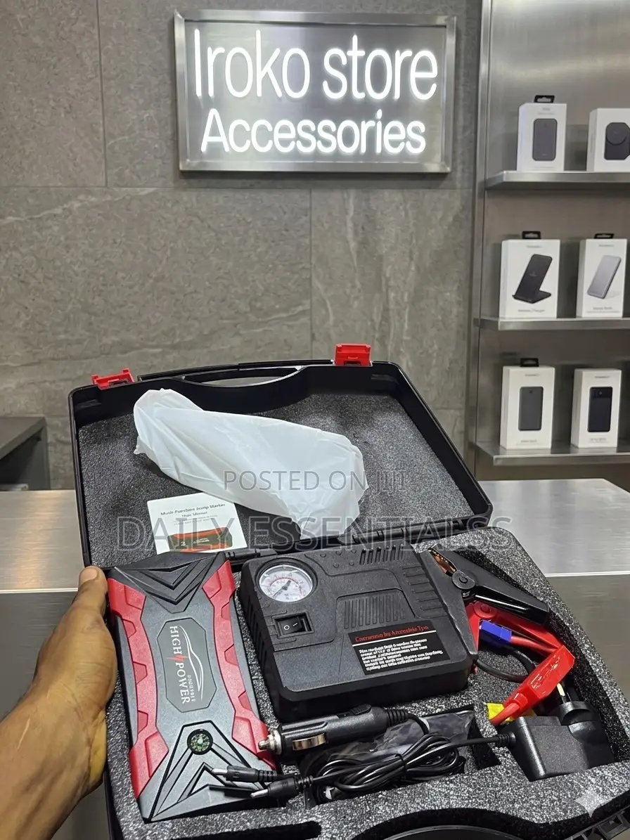 Portable Jump Starter With Air Compressor and Emergency Light