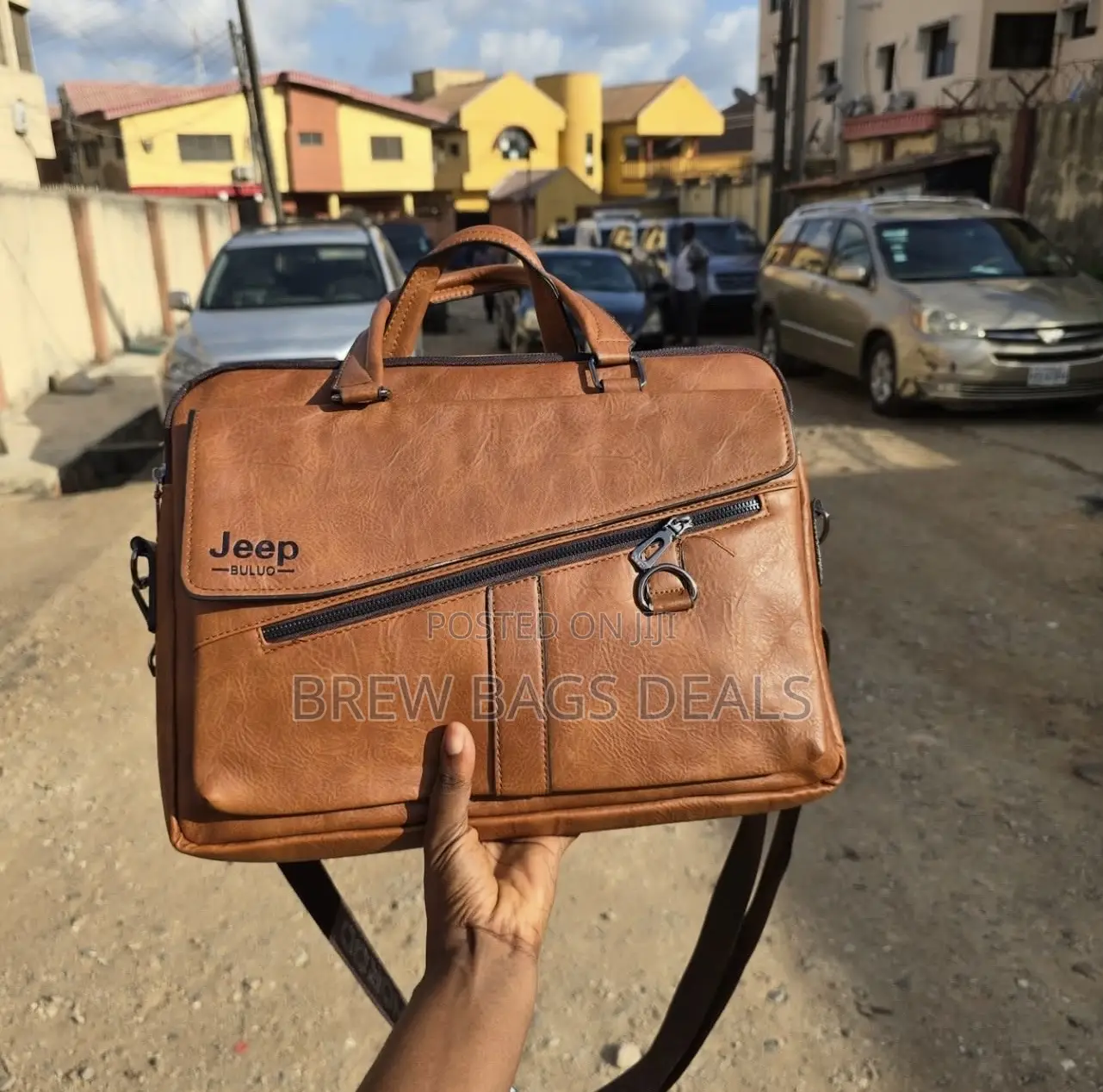 Quality Pure Leather Jeep Men’S Laptop Bag 15.6 Inches With Strap.
