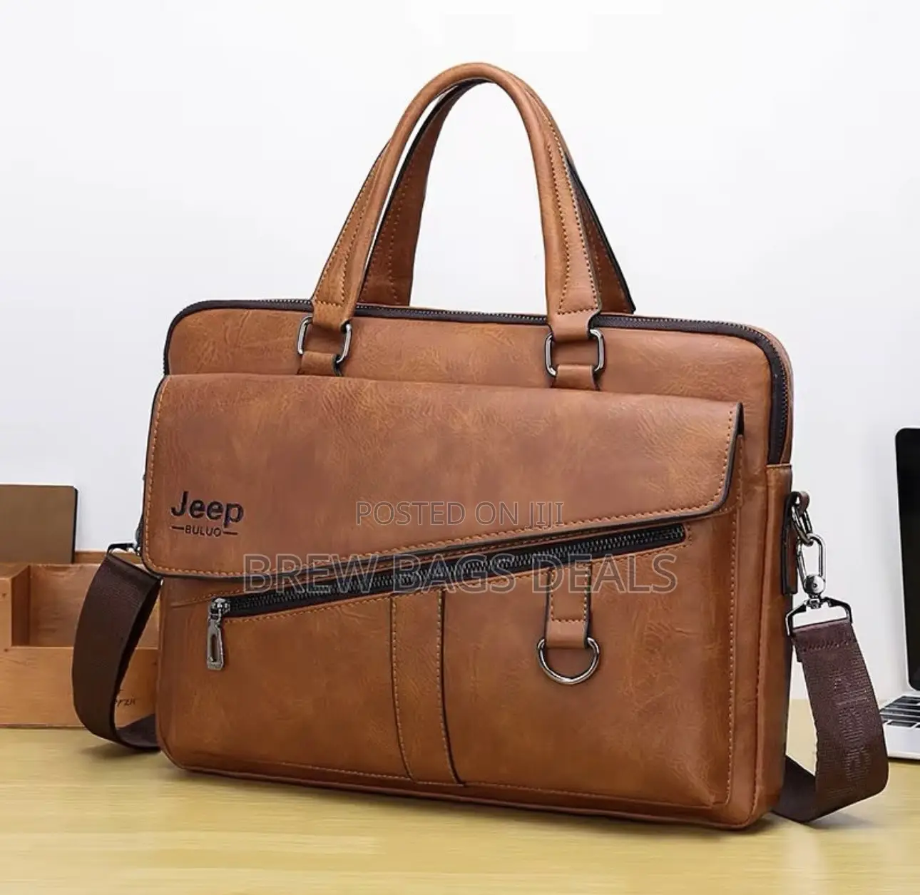Quality Pure Leather Jeep Men’S Laptop Bag 15.6 Inches With Strap.
