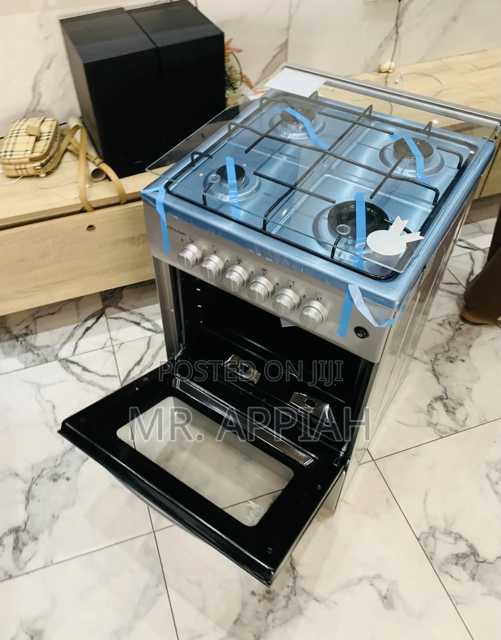 Choose Volcano Gas Oven 4 Burner With Grill(Glass Lid)Gray 