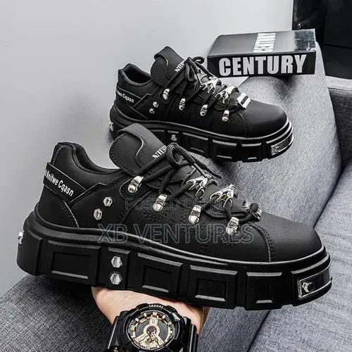 Hip-Hop Rock Festival Party Lace-Up Platform Sneakers-Black