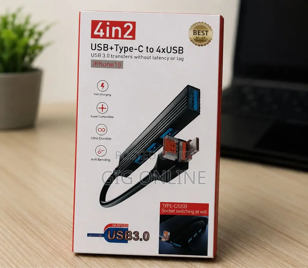 Universal Usb Type-C to 4 Usb Adapter – Compact Plug-and-Play Hub