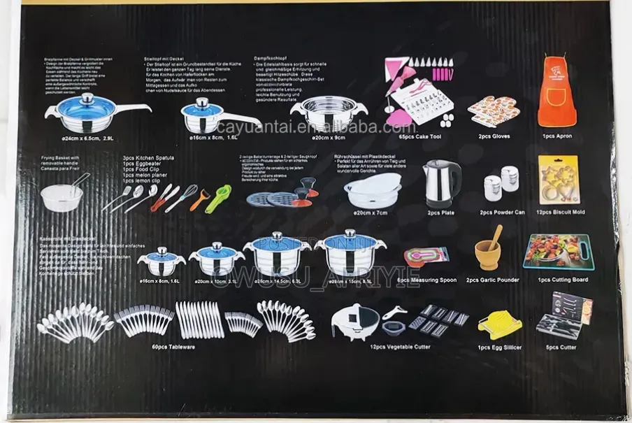 High Quality 220pcs Stainless Steel Cooking Pot Cookware Set