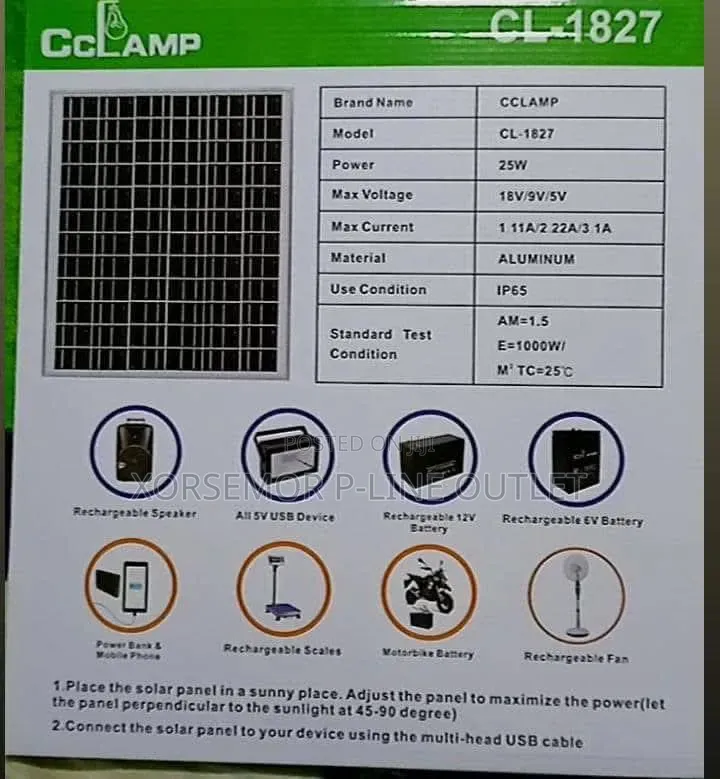 Solar Panel 25w 12v Cl-1827