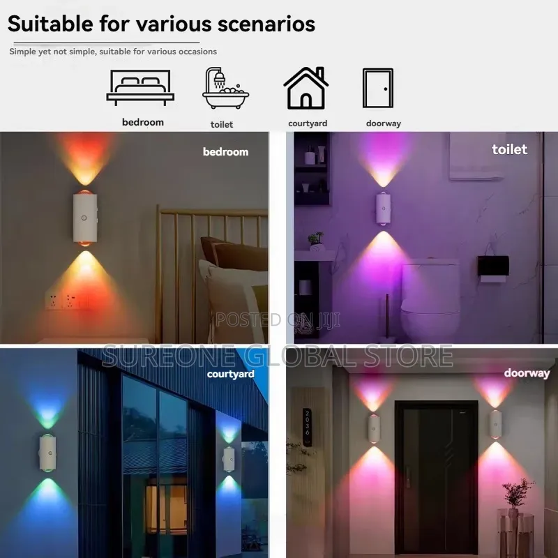 Motion Sensor Led Wall Light Tricolor RGB Rechargeable