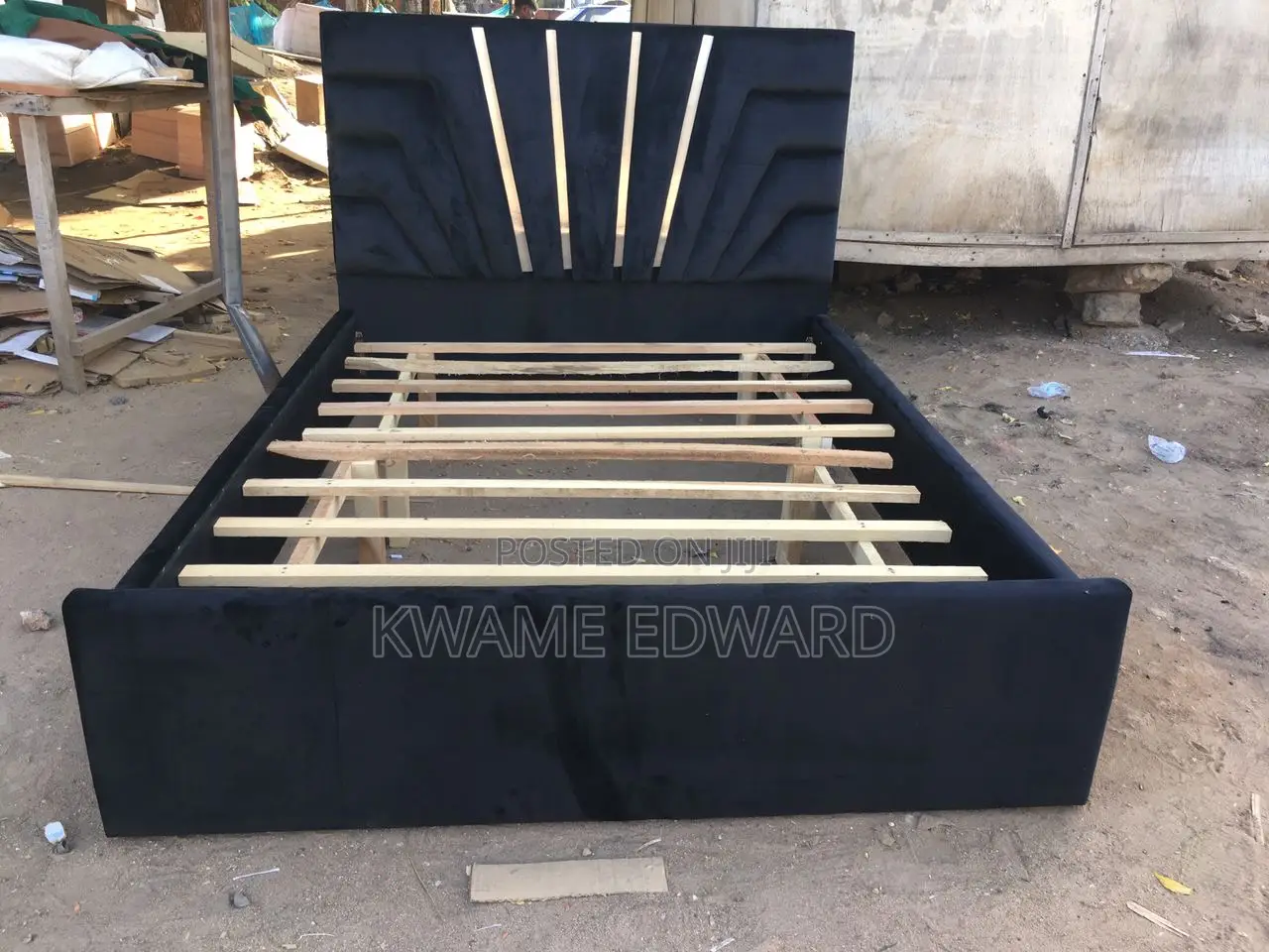 Double Bed Frame Black With Silver Design Available