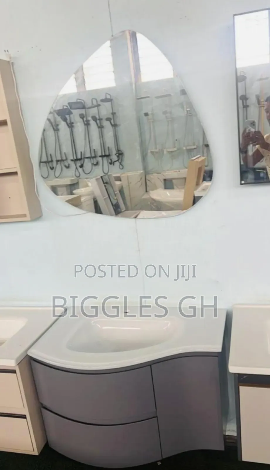 Vanity Cabinet Basin With Curved Led Mirror