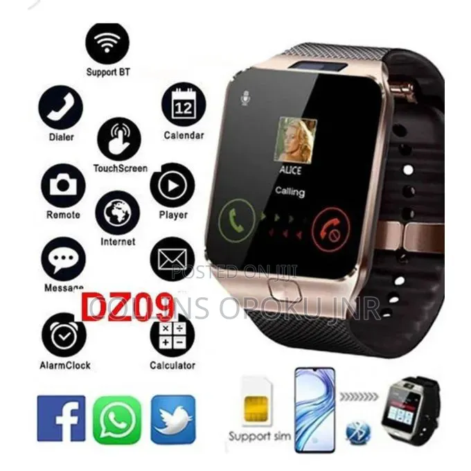Dz09 Smart Watch Picks Sim Memory Card for Calls and Messages - Gold