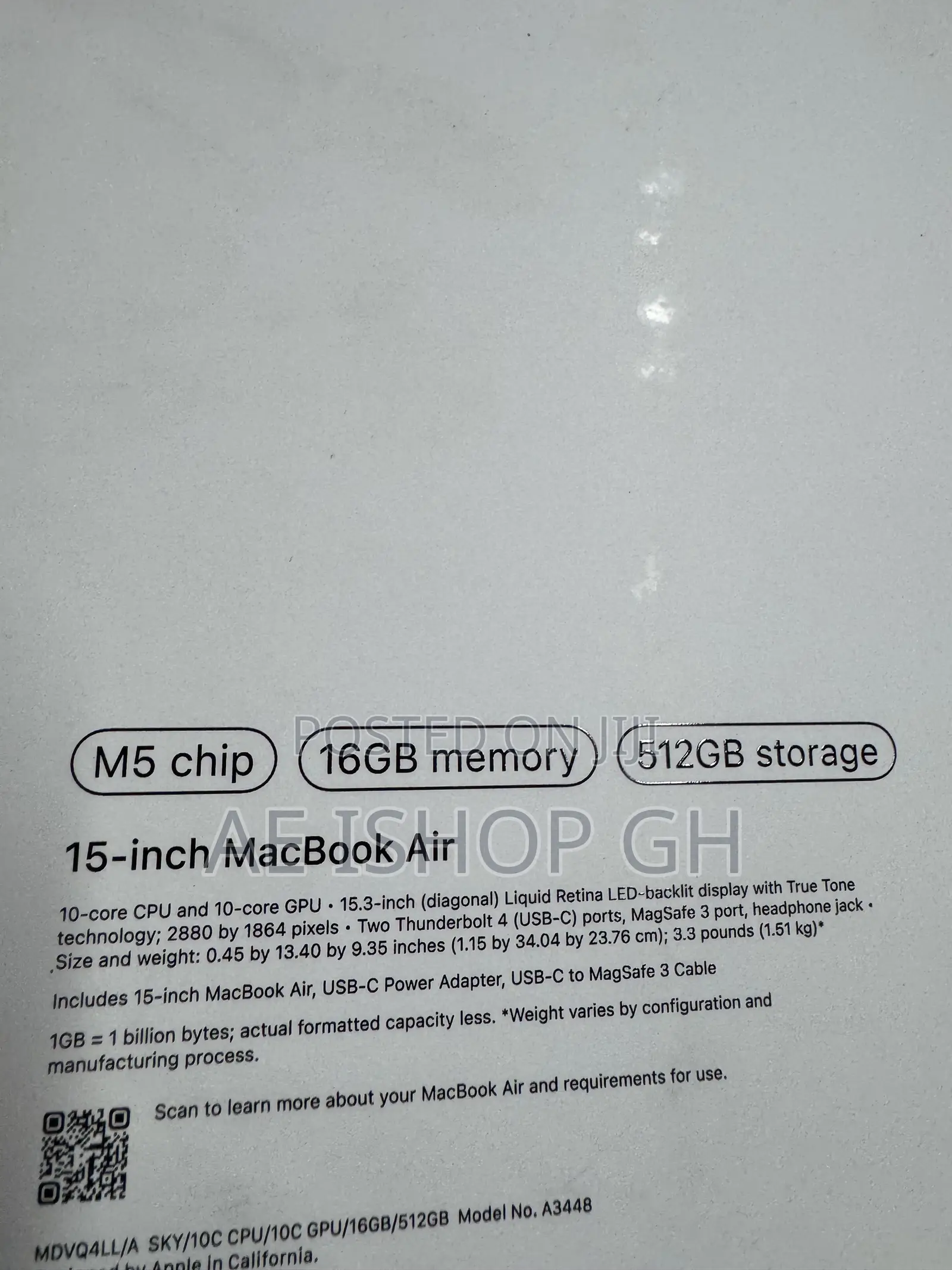New Laptop Apple MacBook Air 2026 M5 16GB Apple M5 SSD 512GB