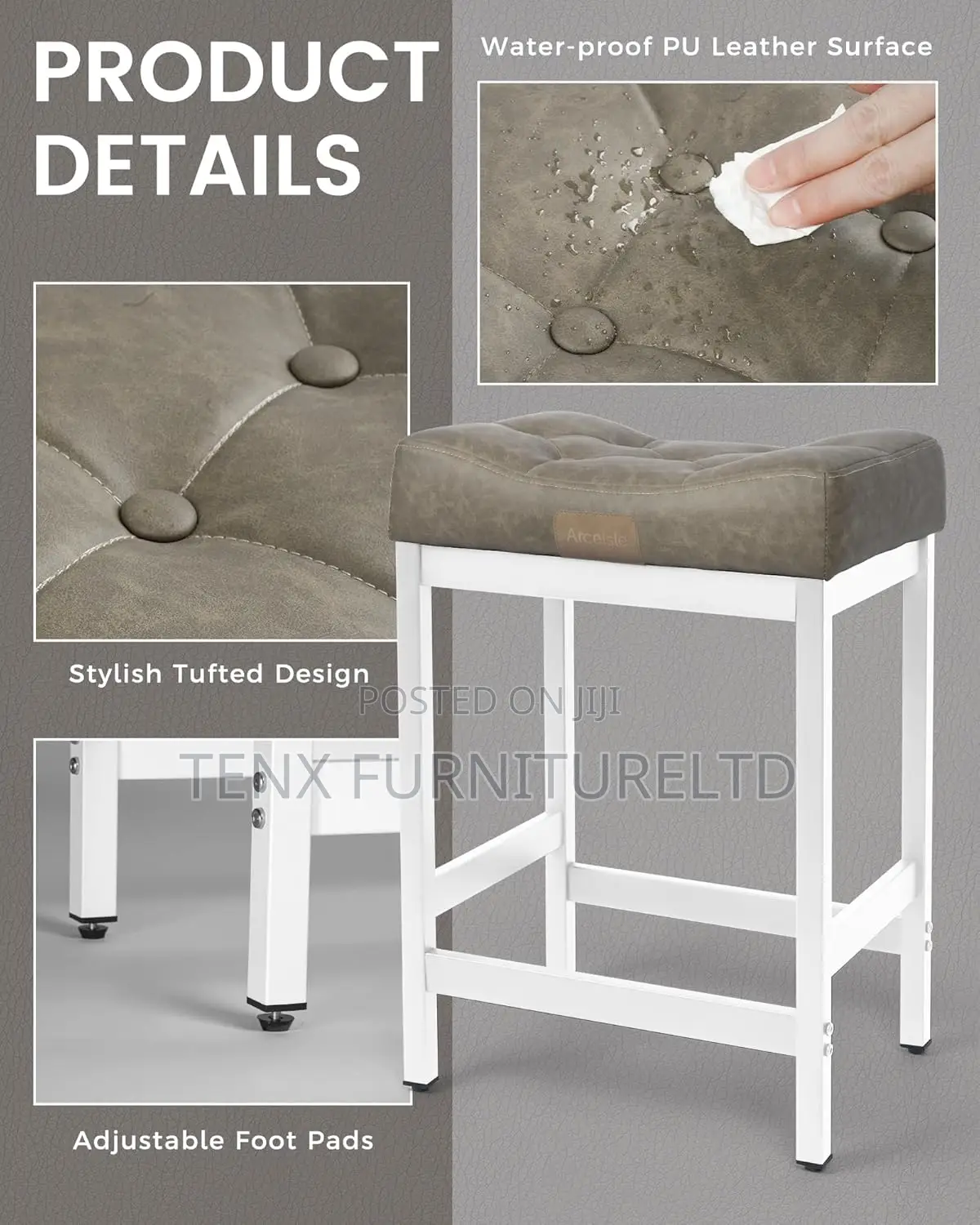 Bar Stool (Elegant Grey ) With Metal Base