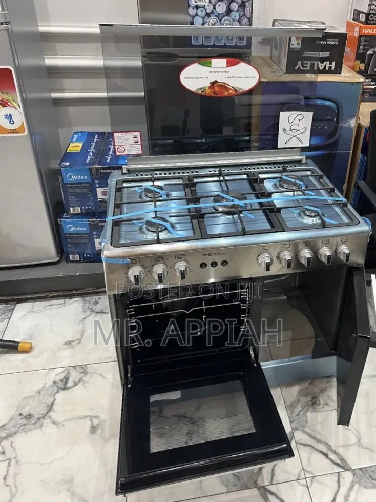 Check Out Authentic Mideatech Gas Oven 5 Burner(Auto Rotisserie)Gray.