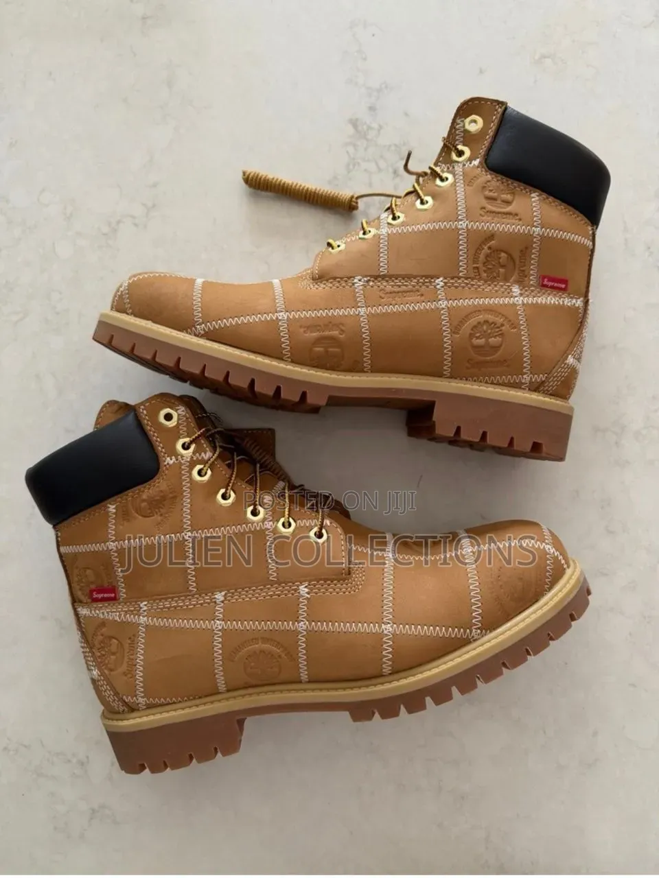 Timberland Boots Supreme Yellow Brown With White Stripes